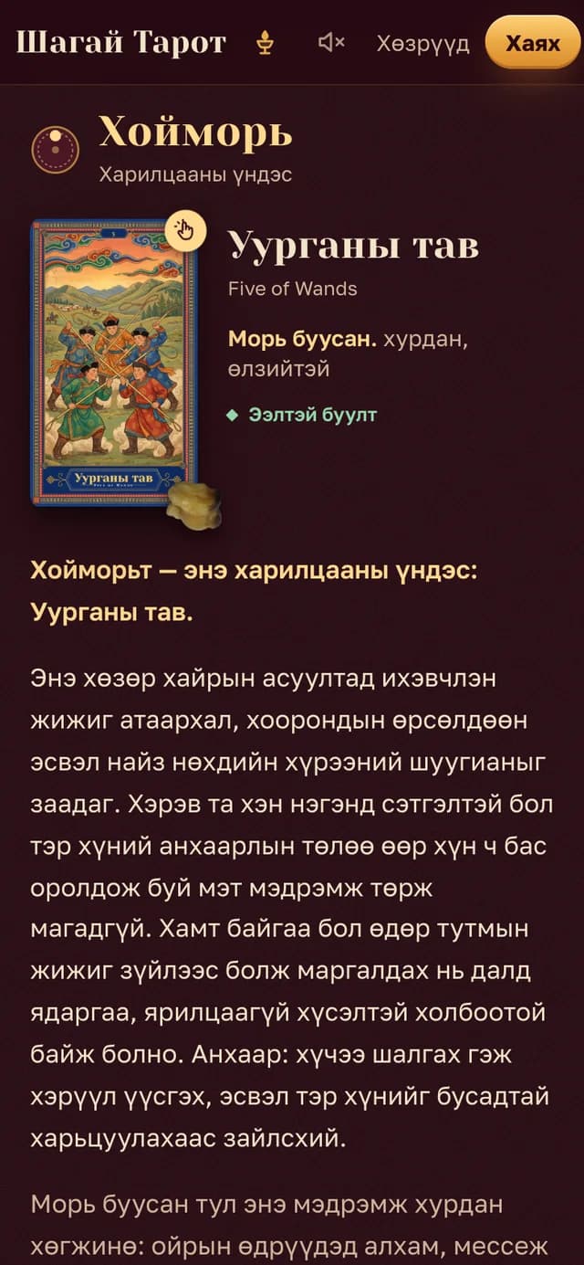 Зүг бүрийн хөзөр. Дөрвөн зүгт буусан хөзөр бүрийн дэлгэрэнгүй тайлал таны асуултаар.